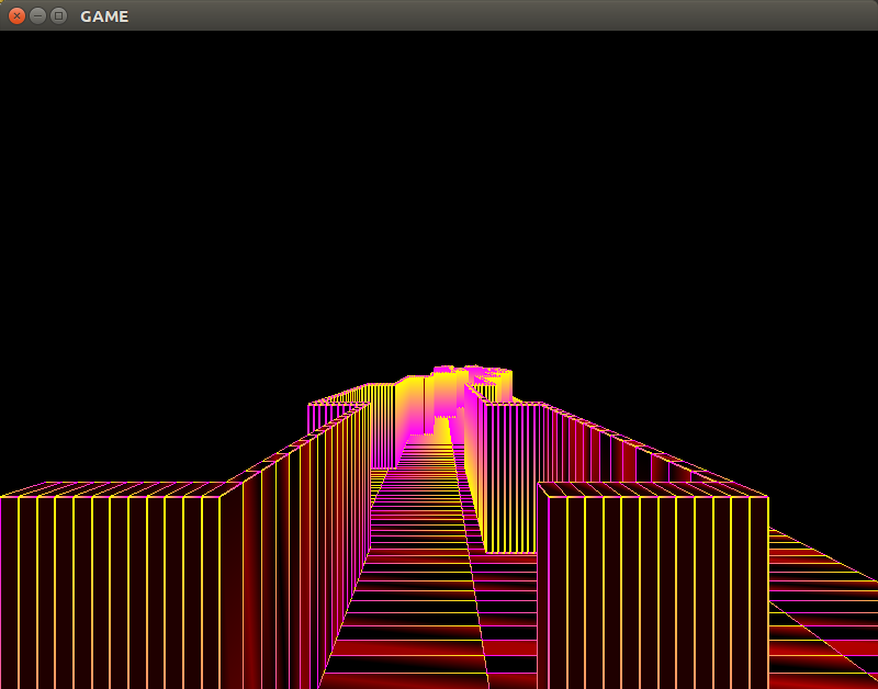 Original 3D graphics game screenshot of a colorful corridor viewed from above