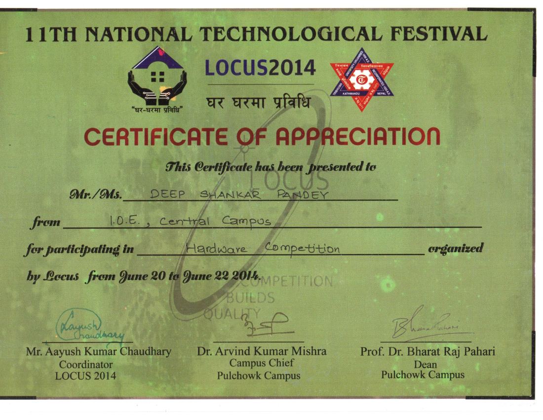 LOCUS 2014 hardware competition participation certificate
